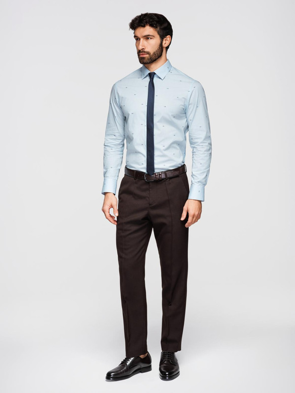 Ombre Clothing Pánska klasická bavlnená košeľa SLIM FIT s mikro vzorom - biela V1 K696 Ombre Clothing