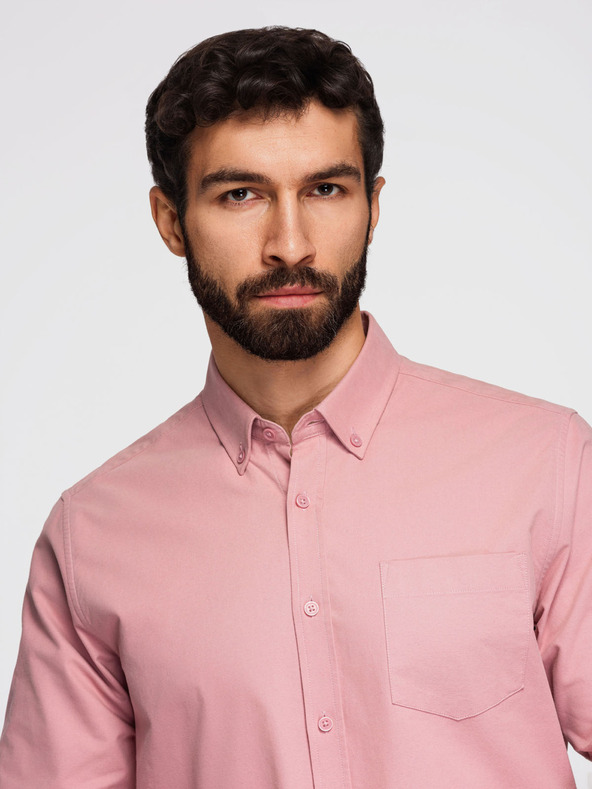 Ombre Clothing Pánska bavlnená košeľa REGULAR FIT s vreckom - ružová V3 K700 Ombre Clothing