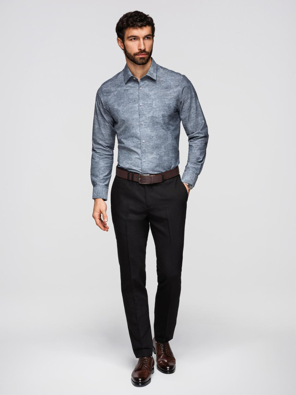 Ombre Clothing Klasická pánska flanelová bavlnená košeľa s kvetinami - sivá V3 K701 Ombre Clothing