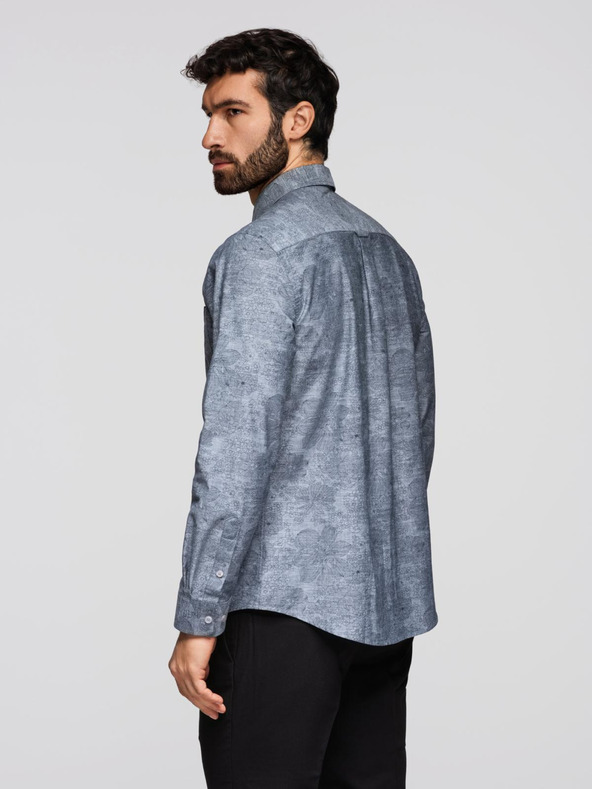Ombre Clothing Klasická pánska flanelová bavlnená košeľa s kvetinami - sivá V3 K701 Ombre Clothing