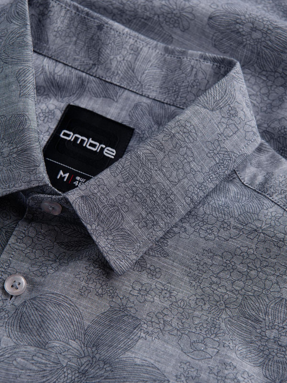 Ombre Clothing Klasická pánska flanelová bavlnená košeľa s kvetinami - sivá V3 K701 Ombre Clothing