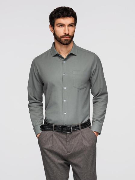 Ombre Clothing Pánska košeľa klasického regular fit strihu - khaki V4 K694 Ombre Clothing