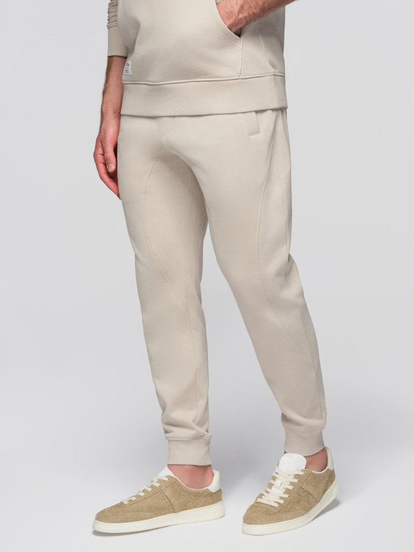 Ombre Clothing Pánska bavlnená tepláková súprava mikina s vreckom na bruchu + nohavice jogger - svetlo béžová V1 Z121 Ombre Clothing