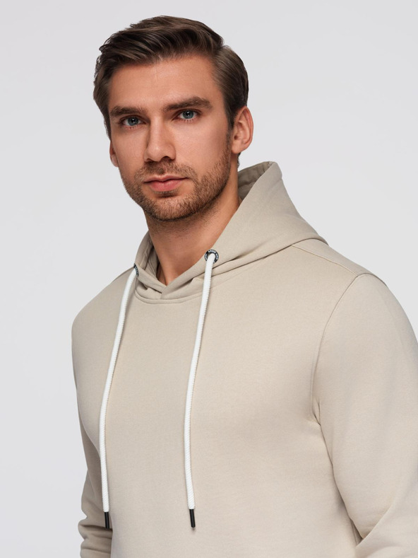 Ombre Clothing Pánska bavlnená tepláková súprava mikina s vreckom na bruchu + nohavice jogger - svetlo béžová V1 Z121 Ombre Clothing