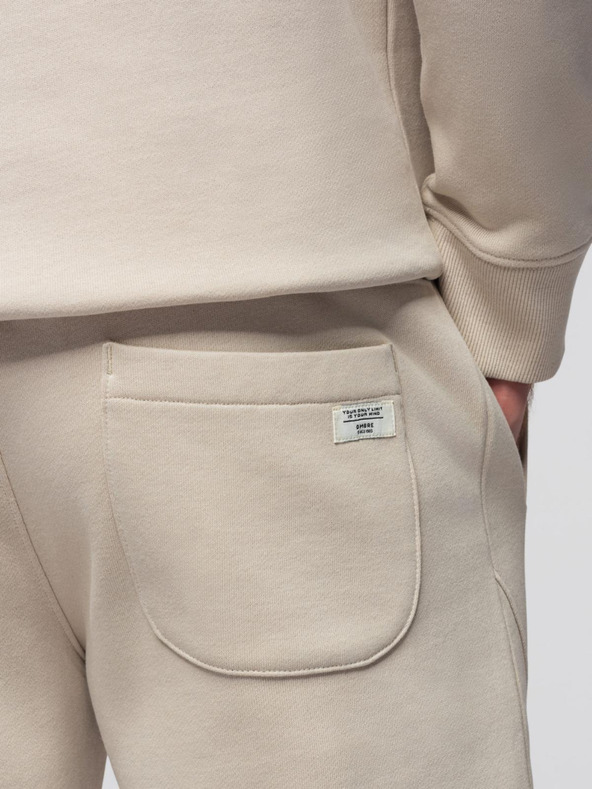 Ombre Clothing Pánska bavlnená tepláková súprava mikina s vreckom na bruchu + nohavice jogger - svetlo béžová V1 Z121 Ombre Clothing