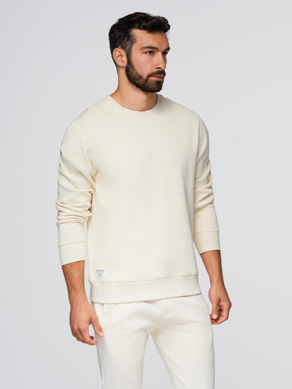 Ombre Clothing Pánska tepláková súprava mikina s okrúhlym výstrihom + nohavice regular fit - krémová V11 Z122 Ombre Clothing