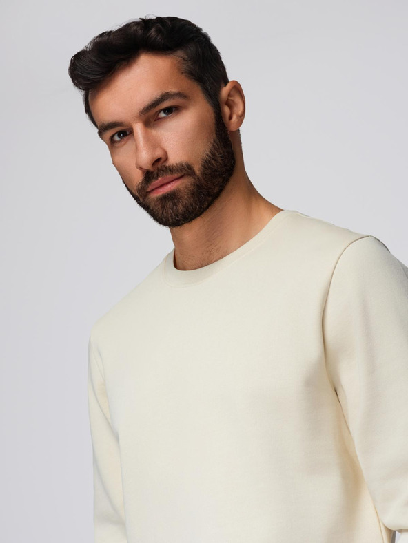 Ombre Clothing Pánska tepláková súprava mikina s okrúhlym výstrihom + nohavice regular fit - krémová V11 Z122 Ombre Clothing