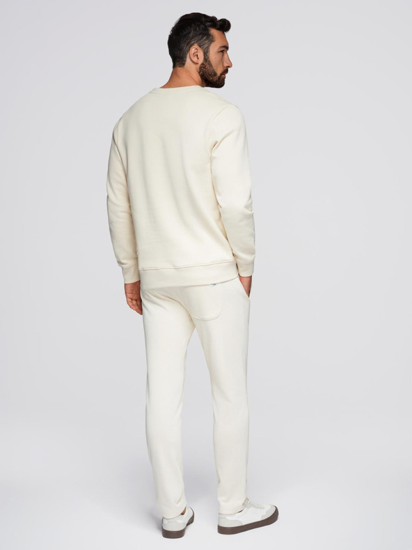 Ombre Clothing Pánska tepláková súprava mikina s okrúhlym výstrihom + nohavice regular fit - krémová V11 Z122 Ombre Clothing