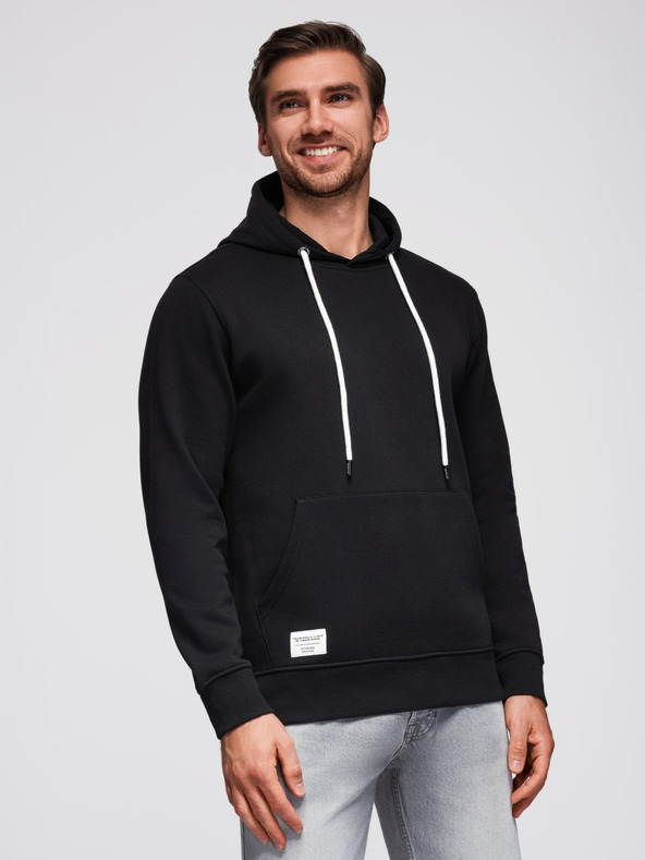 Ombre Clothing Pánska mikina s vreckom na bruchu BASIC s kapucňou - čierna V5 B1674 Ombre Clothing