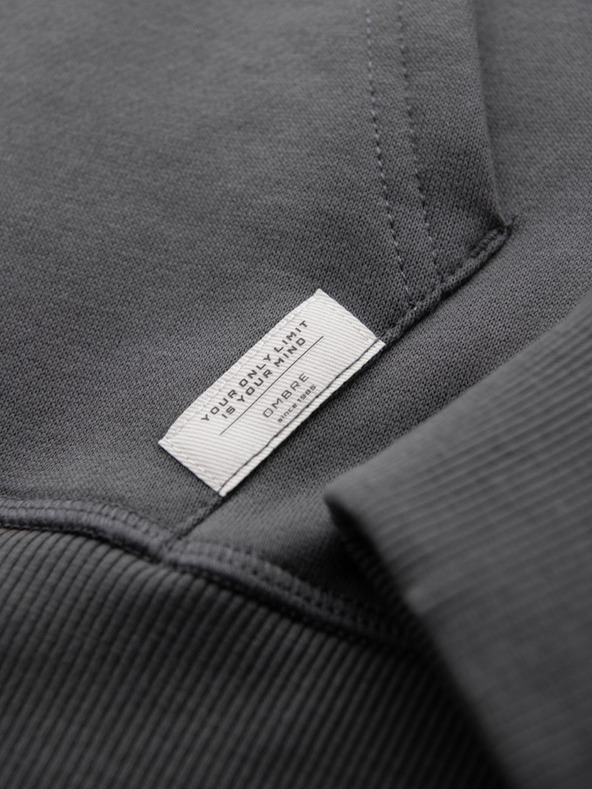 Ombre Clothing Pánska mikina s vreckom na bruchu, výšivkou a kapucňou - grafitová V2 OM-SSNZ-0241 Ombre Clothing