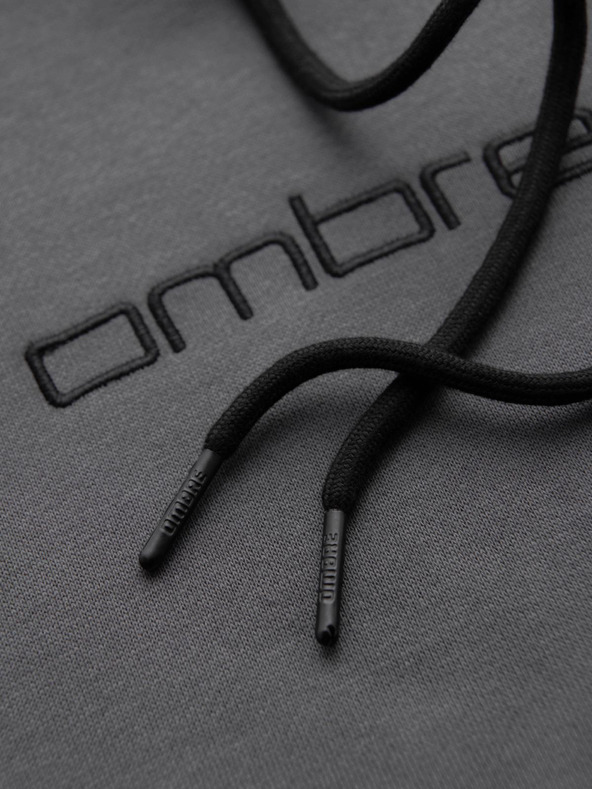 Ombre Clothing Pánska mikina s vreckom na bruchu, výšivkou a kapucňou - grafitová V2 OM-SSNZ-0241 Ombre Clothing