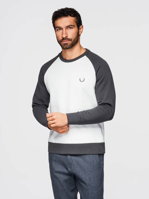 Ombre Clothing Pánska kontrastná mikina s raglánovými rukávmi - krémová a grafitová V1 OM-SSNZ-0239 Ombre Clothing