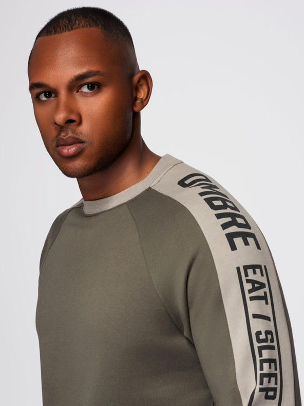 Ombre Clothing Pánska mikina s kontrastným lemovaním a raglánovými rukávmi - olivová V1 OM-SSNZ-0200 Ombre Clothing