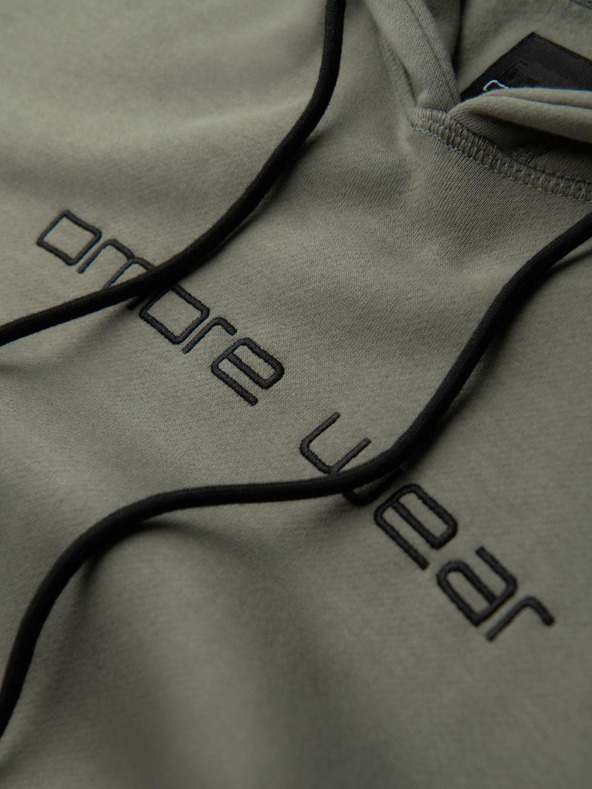 Ombre Clothing Pánska mikina s vreckom na bruchu, výšivkou a kapucňou - khaki V3 OM-SSNZ-0241 Ombre Clothing
