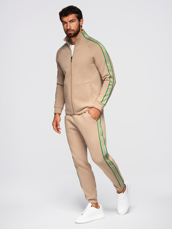 Ombre Clothing Pánska mikináčková súprava elastická mikina + tepláky jogger - svetlo hnedá V1 Z113 Ombre Clothing