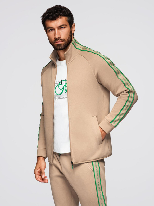 Ombre Clothing Pánska mikináčková súprava elastická mikina + tepláky jogger - svetlo hnedá V1 Z113 Ombre Clothing