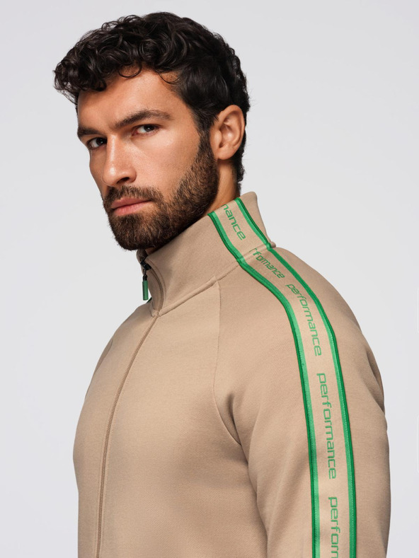 Ombre Clothing Pánska mikináčková súprava elastická mikina + tepláky jogger - svetlo hnedá V1 Z113 Ombre Clothing