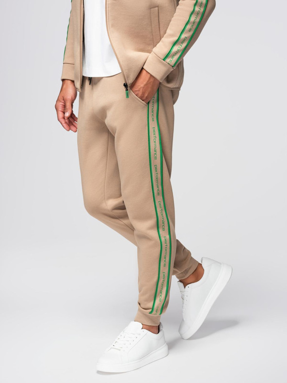 Ombre Clothing Pánska mikináčková súprava elastická mikina + tepláky jogger - svetlo hnedá V1 Z113 Ombre Clothing