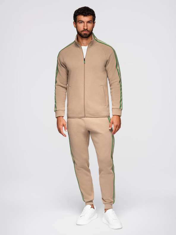 Ombre Clothing Pánska mikináčková súprava elastická mikina + tepláky jogger - svetlo hnedá V1 Z113 Ombre Clothing