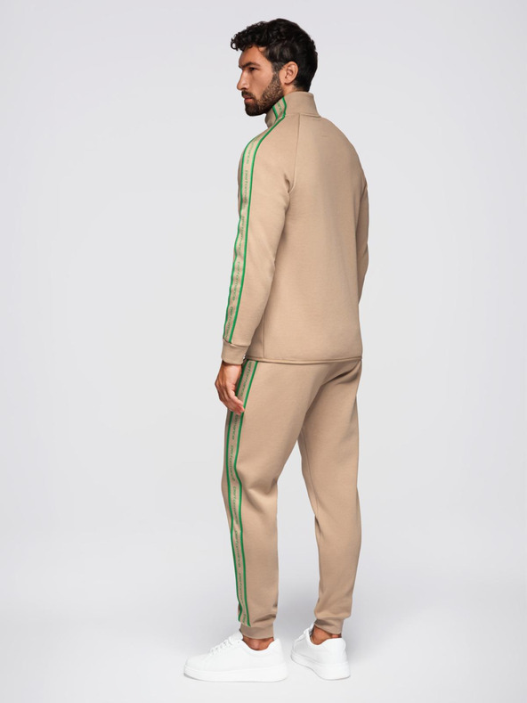 Ombre Clothing Pánska mikináčková súprava elastická mikina + tepláky jogger - svetlo hnedá V1 Z113 Ombre Clothing