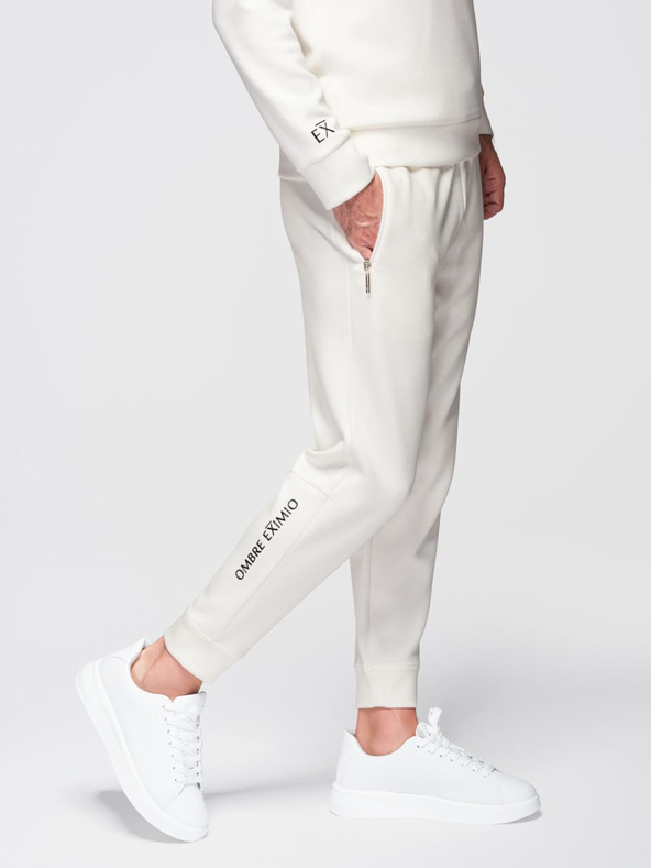 Ombre Clothing Pánska tepláková súprava mikina s golierom + nohavice jogger - ecru V2 Z117 Ombre Clothing