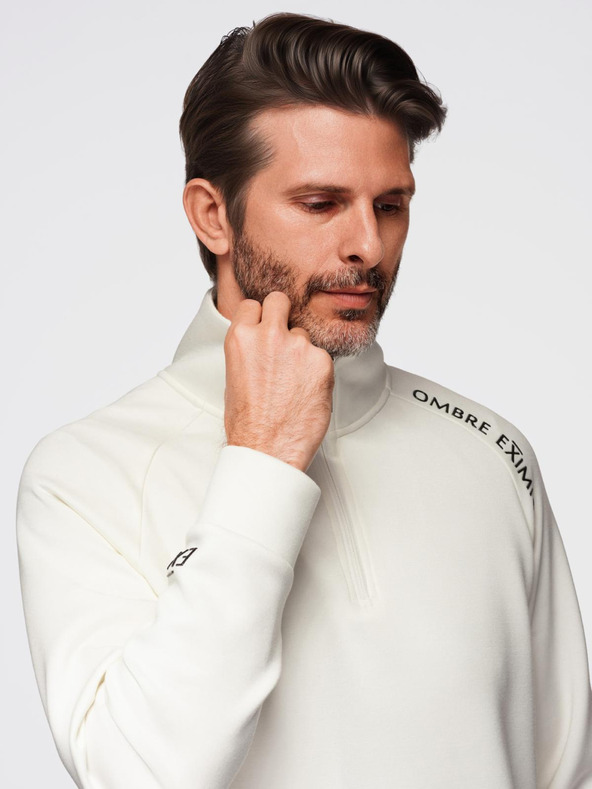 Ombre Clothing Pánska tepláková súprava mikina s golierom + nohavice jogger - ecru V2 Z117 Ombre Clothing