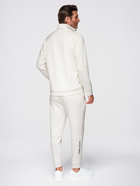 Ombre Clothing Pánska tepláková súprava mikina s golierom + nohavice jogger - ecru V2 Z117 Ombre Clothing