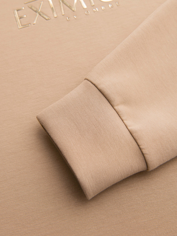 Ombre Clothing Pánska mikina s lesklým potlačou na hrudi - béžová V3 OM-SNBC-0199 Ombre Clothing