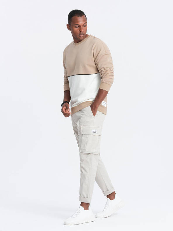 Ombre Clothing Pánska mikina OVERSIZE s kontrastným prelievaním farieb - béžová V2 B1673 Ombre Clothing