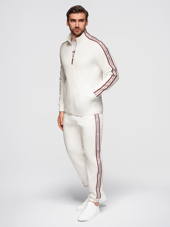 Ombre Clothing Pánska mikináčková súprava elastická mikina + tepláky jogger - biela V2 Z113 Ombre Clothing