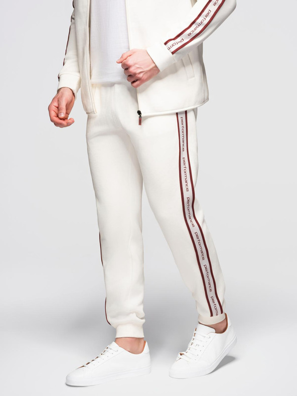 Ombre Clothing Pánska mikináčková súprava elastická mikina + tepláky jogger - biela V2 Z113 Ombre Clothing