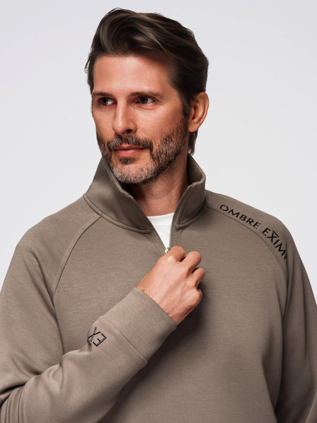 Ombre Clothing Pánska tepláková súprava mikina s límčekom + nohavice jogger - šedohnedá V3 Z117 Ombre Clothing