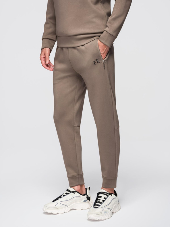 Ombre Clothing Pánska tepláková súprava mikina s límčekom + nohavice jogger - šedohnedá V3 Z117 Ombre Clothing