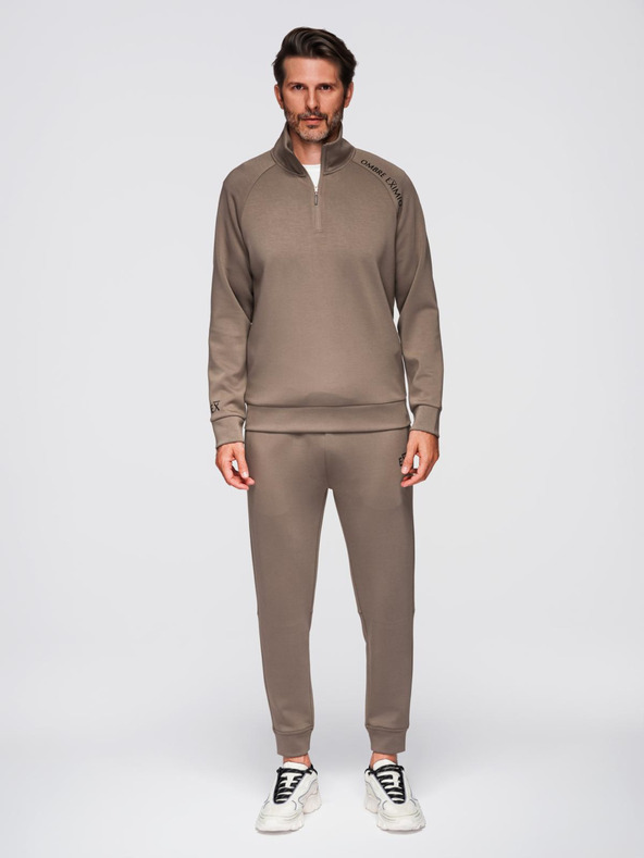 Ombre Clothing Pánska tepláková súprava mikina s límčekom + nohavice jogger - šedohnedá V3 Z117 Ombre Clothing