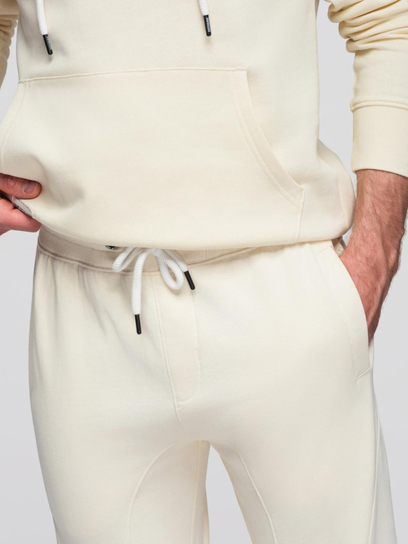 Ombre Clothing Pánska bavlnená tepláková súprava klokaní mikina + nohavice jogger - krémová V11 Z121 Ombre Clothing