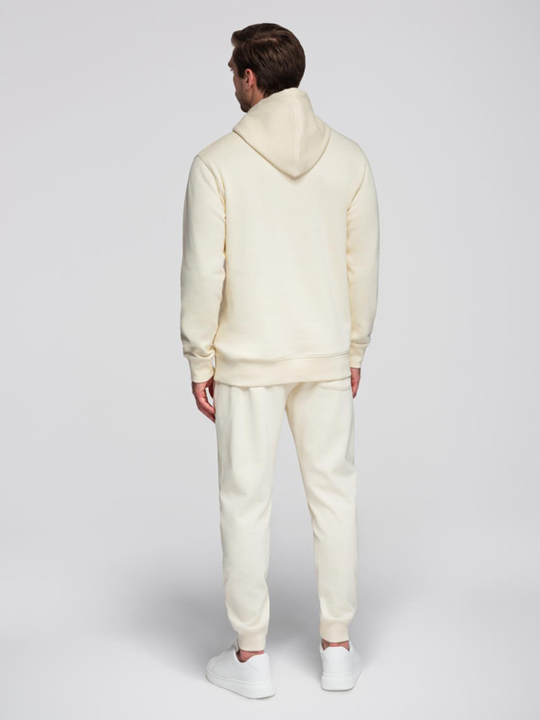 Ombre Clothing Pánska bavlnená tepláková súprava klokaní mikina + nohavice jogger - krémová V11 Z121 Ombre Clothing