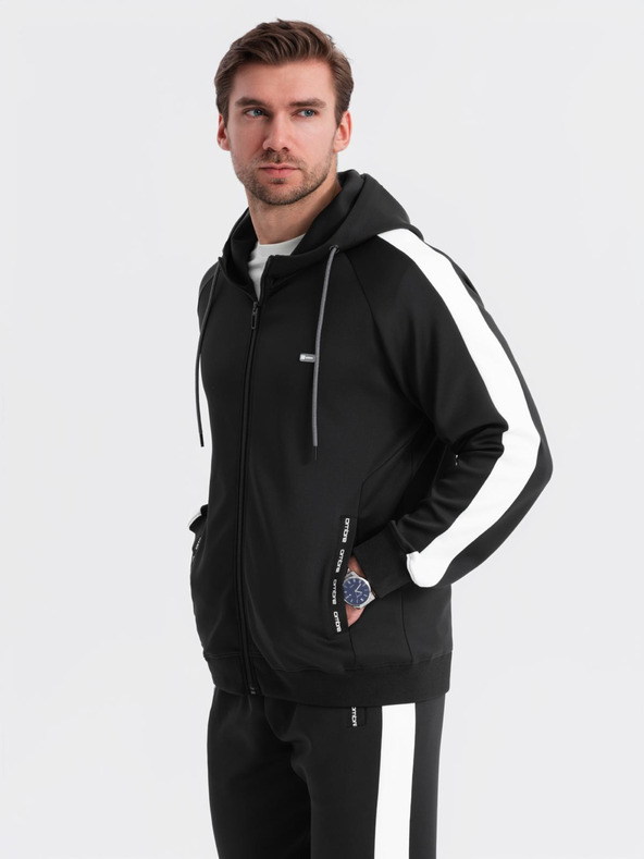 Ombre Clothing Pánska oldschoolová tepláková súprava mikina s kapucňou + nohavice jogger - čierna V1 Z118 Ombre Clothing