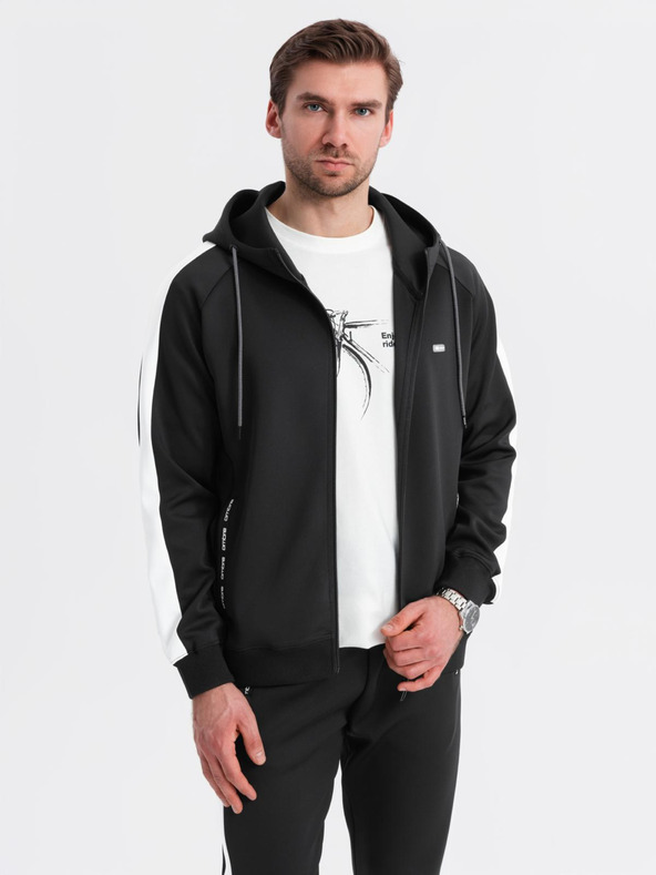 Ombre Clothing Pánska oldschoolová tepláková súprava mikina s kapucňou + nohavice jogger - čierna V1 Z118 Ombre Clothing