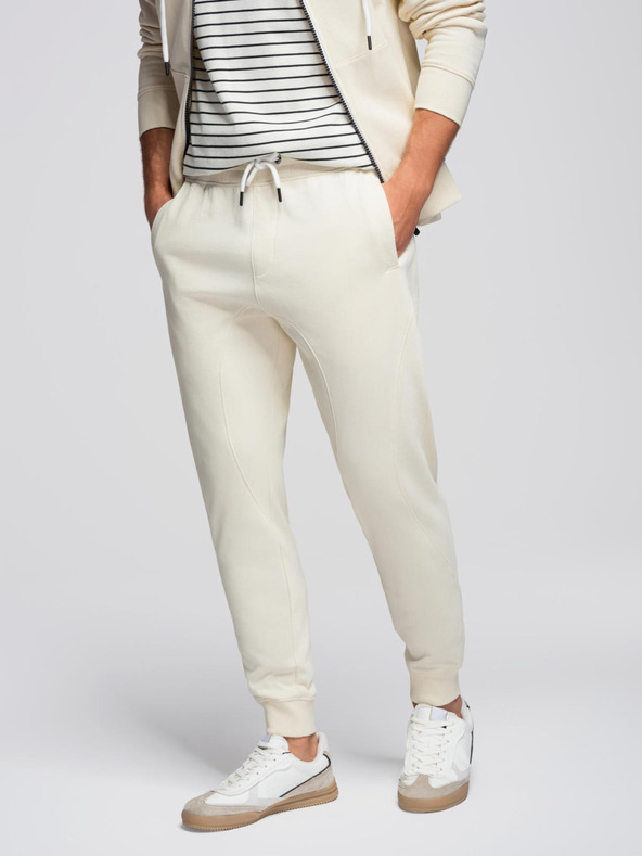 Ombre Clothing Pánska tepláková súprava mikina s kapucňou + nohavice jogger - krémová V11 Z119 Ombre Clothing