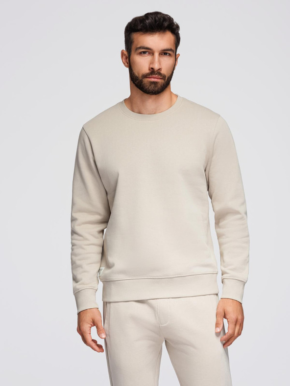 Ombre Clothing Pánska tepláková súprava mikina s okrúhlym výstrihom + nohavice regular fit - béžová V1 Z122 Ombre Clothing