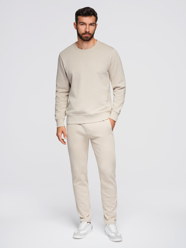 Ombre Clothing Pánska tepláková súprava mikina s okrúhlym výstrihom + nohavice regular fit - béžová V1 Z122 Ombre Clothing