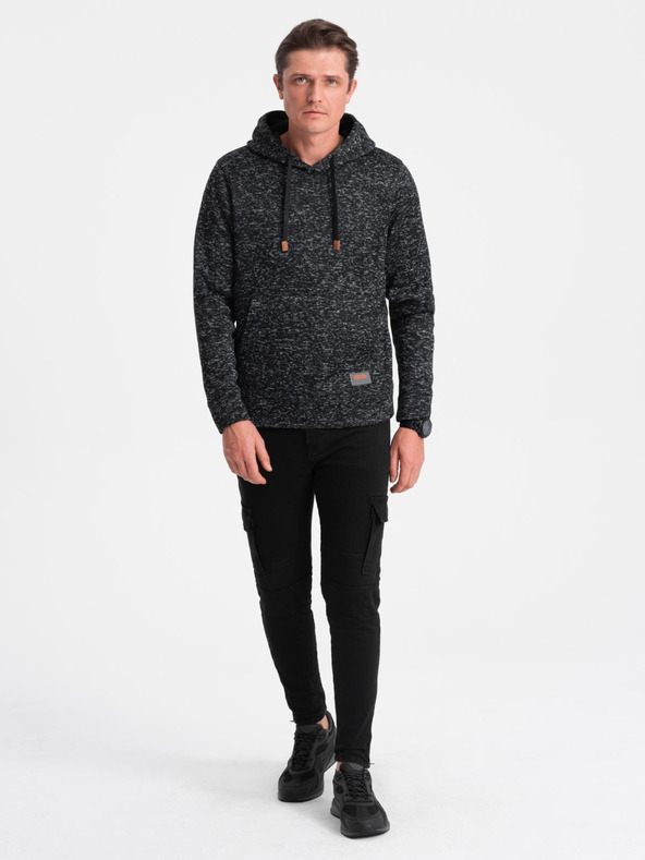 Ombre Clothing Pánska nezapínaná klokaní mikina s kapucňou - graphite melange V2 B1675 Ombre Clothing