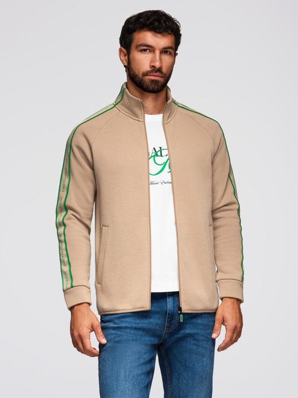 Ombre Clothing Pánska mikina s rozepínáním a vysokým golierom - hnedá V1 OM-SSZP-0224 Ombre Clothing