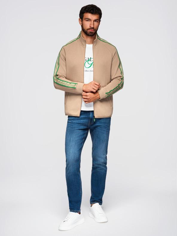 Ombre Clothing Pánska mikina s rozepínáním a vysokým golierom - hnedá V1 OM-SSZP-0224 Ombre Clothing