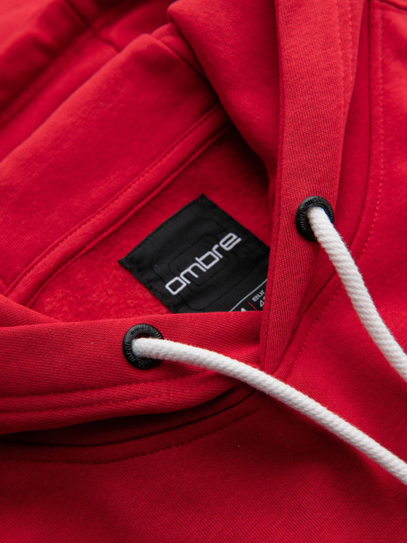 Ombre Clothing Pánska mikina s kapucňou a vysokoškolským potlačou - červená V1 B1714 Ombre Clothing