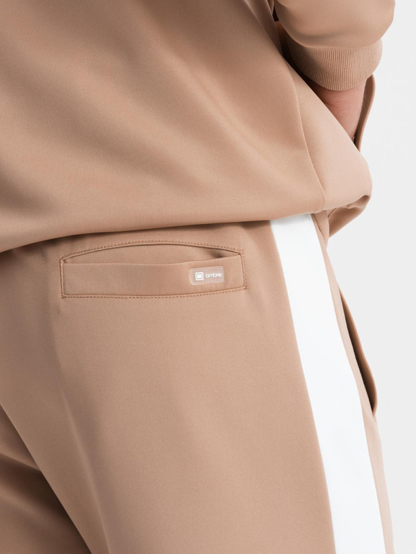 Ombre Clothing Pánska mikina s kapucňou na zips + nohavice jogger - béžová V4 Z118 Ombre Clothing