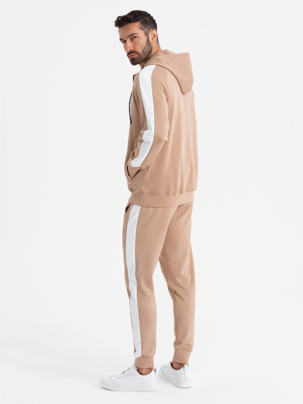 Ombre Clothing Pánska mikina s kapucňou na zips + nohavice jogger - béžová V4 Z118 Ombre Clothing