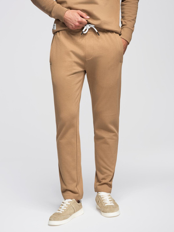 Ombre Clothing Pánska tepláková súprava mikina s okrúhlym výstrihom + nohavice regular fit - camel V2 Z122 Ombre Clothing