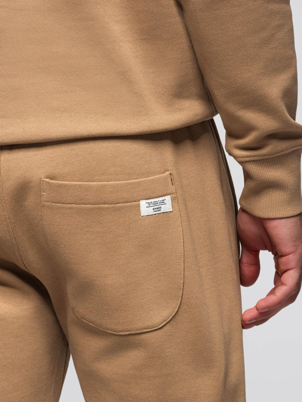 Ombre Clothing Pánska tepláková súprava mikina s okrúhlym výstrihom + nohavice regular fit - camel V2 Z122 Ombre Clothing