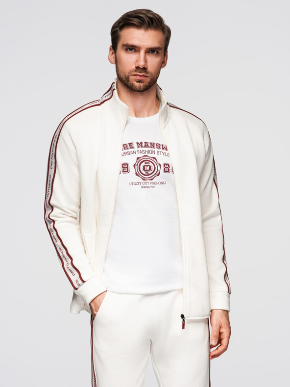 Ombre Clothing Pánska elastická mikina s lemovaním a vysokým golierom - krémová V2 OM-SSZP-0224 Ombre Clothing